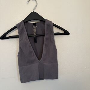 Out From Under Urban Outfitters Hailey Seamless Plunge Cropped Tank Top, Gray- S